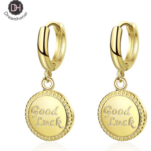 Dreamhonor European American Retro Vintage Small Round Letter Good Luck Charm 925 Sterling Silver Clip Earrings Jewelry