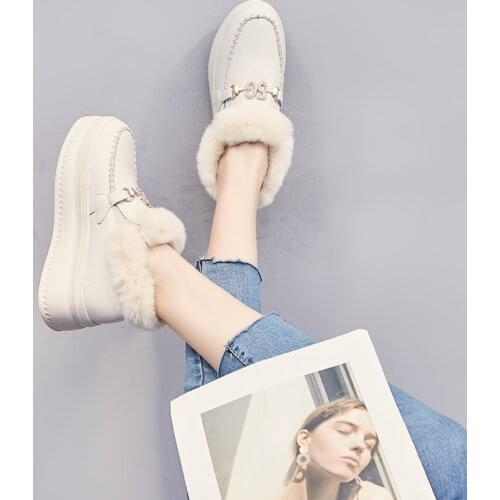 Winter Warm Fur Shoes Platform Sneakers Women Snow Boots with Bow 2020 New Female Slip On Ankle Boots with Fur for Winter