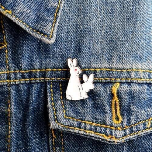 Evil rabbit pin 2 rabbits pin Hard enamel lapel pins Badges Brooches Rabbit jewelry Cartoon brooch Accessories