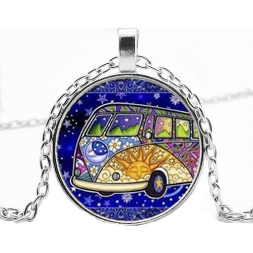 Peace Sign Necklaces Love Bus Surf Van Beach Summer Hippie Peace Car Necklace Retro Vintage Flower Power Hippi Jewelry Seventies