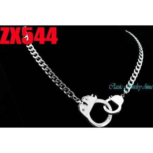 Handcuffs pendant with Cuba chain stainless steel necklace fashion chains sweater chain 10 sets ZX544
