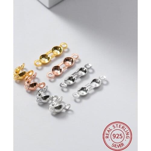 10pcs/set) 925 Sterling Silver Bracelet end crimp Beads Positioning buckle connectors Necklace Round ball DIY Jewelry Findings