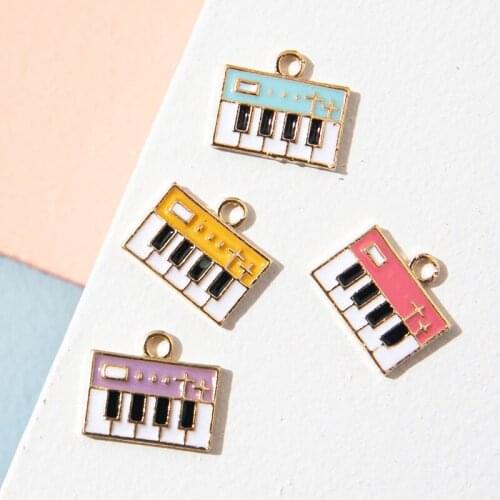10Pcs Enamel Gold Color Piano Charm Pendant for Jewerly DIY Making Bracelet Women Necklace Earrings Accessories Findings Craft