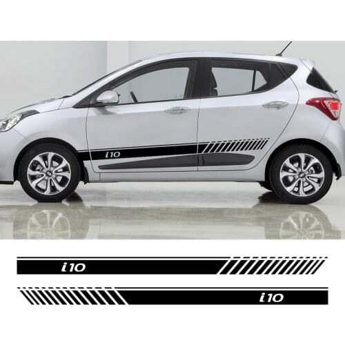 2PCS Auto Both Side Decor Graphic Vinyl Stripes Decals Car Door Side Skirt Stickers For Hyundai i10 Racing Exterior Accessories