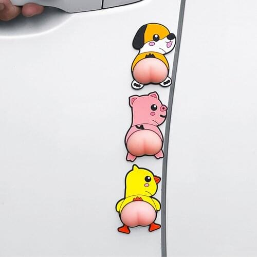 2PCS Car Crash Strip Stickers 3D Cute Butt Anti-collision Silicone Sticker for Car Door Rearview Mirror Phone Decoration Gadgets