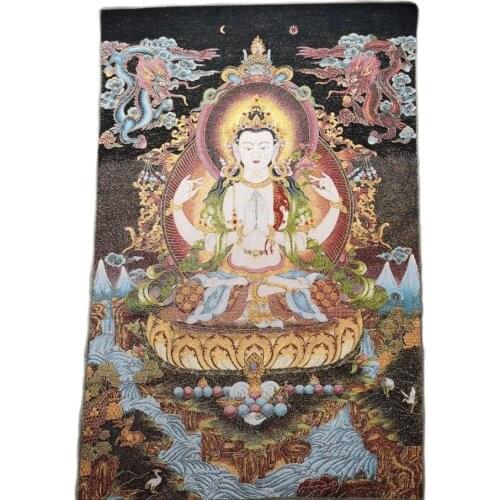 36 InchChina Exquisite Silk Embroidery Thangka Bodhisattva Deity Buddha Draw Household Decoration#38