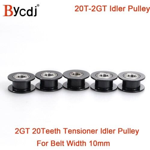 5pcs 2M 2GT 20 Teeth Synchronou Idler Pulley Bore 5mm Black with Bearing for GT2 Open belt Width 10MM 20teeth 20T Wheel