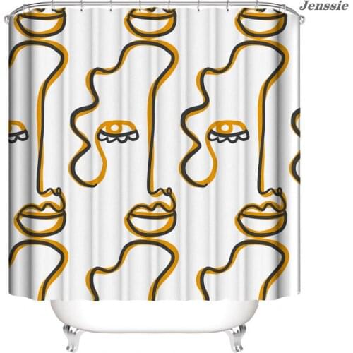 Abstract Face Art Print Shower Curtains Waterproof Fabric Shower Curtain Creative Line Draw Bathroom Curtain Screen With Hooks