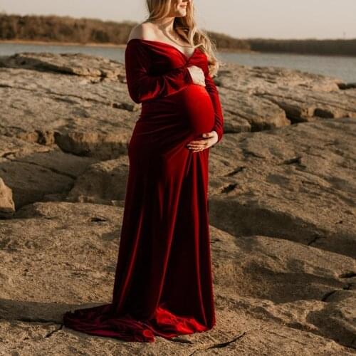 Gold velvet Maternity Dress For Photo Shoot V-neck Pregnant Women Photography Dress Baby Shower Party Long Maxi Pregnancy Dress