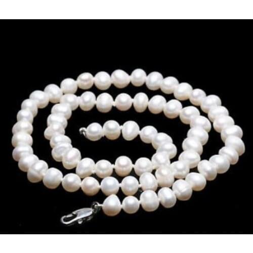 Handmade WHITE 6-7mm Genuine Cultured Freshwater Pearl Bead Choker Necklace