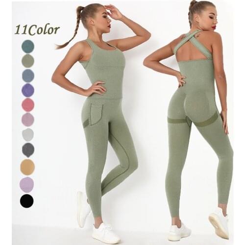 Seamless workout clothes Cross back sports jumpsuit one-piece suit womens yoga set sportswear gym suit breathable absorbent