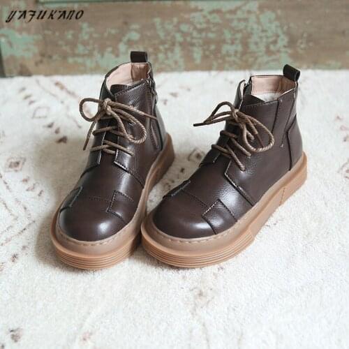 Mori Girl Literary Retro Short Boots Handmade Comfort Platform Round Toe Ankle Boots JK Uniform Shoes Thick Sole Women Boots