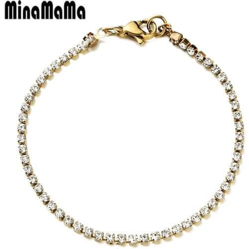 18cm 21cm Stainless Steel Shiny Crystal Link Chain Bracelet For Women Girls Bridal Bracelet Wedding Jewelry Gifts