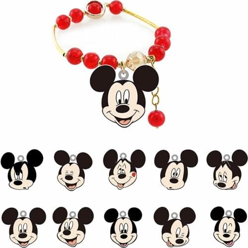 Disney Mickey Mouse Head Charm Red Beaded Bracelet Epoxy Resin Bracelet Adjustable Bracelet Jewelry For Friends