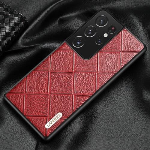 Genuine Leather Rhombus Cover Case For Samsung Galaxy S21 Ultra S20 FE S8 S9 S10 S21 Plus Note 20 10 A51 A71 A31 A50 A52 M31 M51
