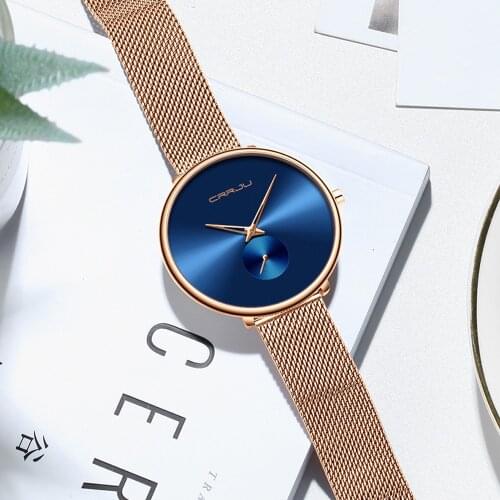 CRRJU 2165 Beautiful Design Watches Women Fashion Casual Steel Mesh Wristwatch Ladies Watch Female Clock Womens Quartz Watch