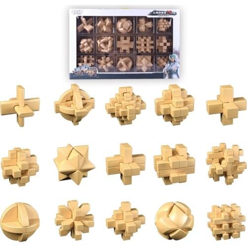 Qiyi Magic IQ Brain Teaser Kong Ming Lock Bundle Set 3D ABS Plastic Interlocking Burr Puzzles Game Toy Bamboo For Adults Kids