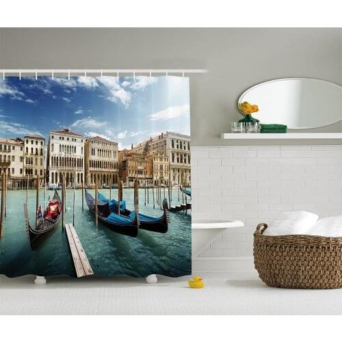 Italian Historic Decor Shower Curtain Gondolas Venetian Adriatic Lagoon Venezia Photo Bathroom Accessories