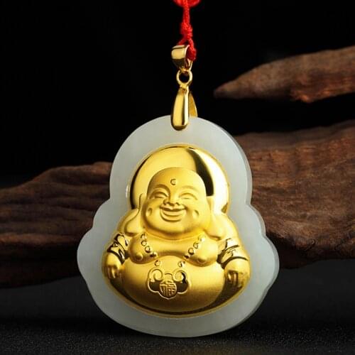 Jadery Hetian Natural Jade Women Necklaces Pendants Real Pure Gold Buddha Pendant Men Necklace Fine Jewelry Black Friday 2019