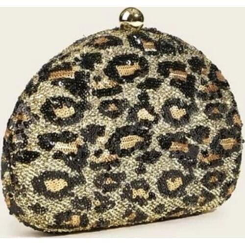 Circular Evening Bag Women Leopard Printing Dinner Clutch Purse Ladies Half Moon Handbag for Wedding Party Bride