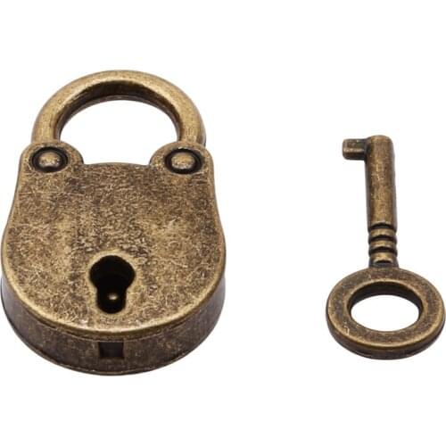 Locks Metal Old Vintage Style Mini Padlock Small Luggage Box Key Lock Bronze Color Home Usage Hardware Decorations