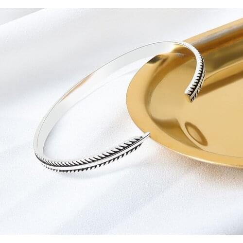 925 Sterling Silver Vintage Feather Charm Bracelet &Bangle For Women Men Elegant Jewelry sl143
