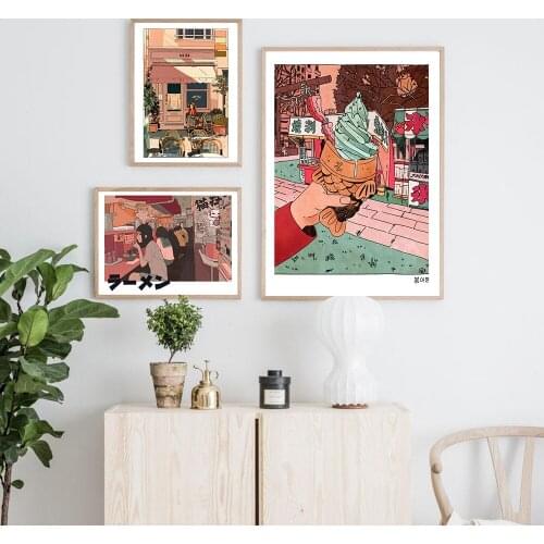 Cartoon Anime Multicolored Wall Art Canvas Painting Ramen Picture Ice Cream Posters and Prints Gallery Kids Kitchen Home Decor
