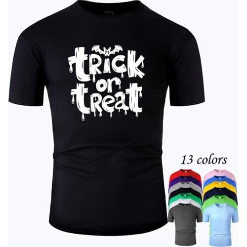 Halloween Trick or Treat Line Art O Neck Cotton T Shirt Men and woman Unisex Summer Short Sleeve Designed Casual Tee m02087