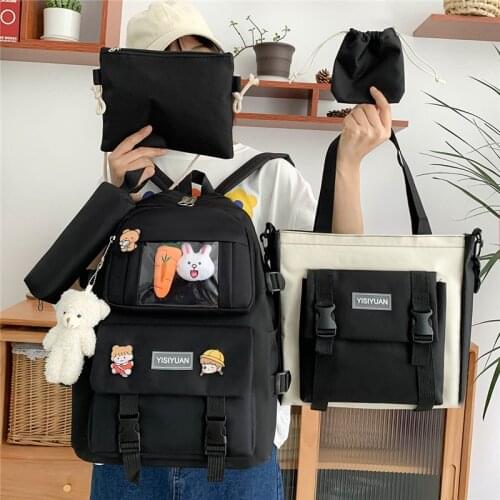 5 Piece Set Fashion Women Backpack Casual Classical Unisex Large Laptop Cute New Casual Fashion School Bags Book Pencil Case