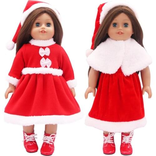 Lovely Red Christmas Doll Clothes Skirt+Hat Set For 18 Inch American And 43 Baby New Bron Dolls Baby Dress Toys Doll Accessories