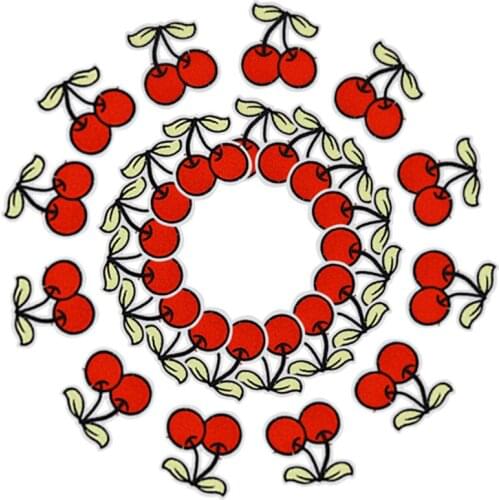 Diy cherry patches for clothing iron embroidered patch applique iron on patches sewing accessories badge stickers on clothes bag