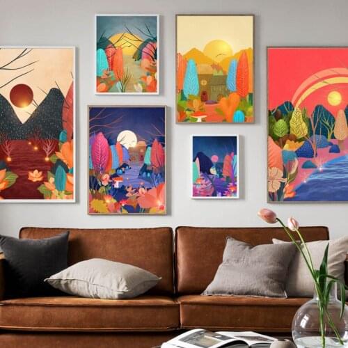 Hand Painted Forest plant Leaf Landscape Nordic Posters And Prints Wall Art Canvas Painting Wall Pictures For Living Room Decor