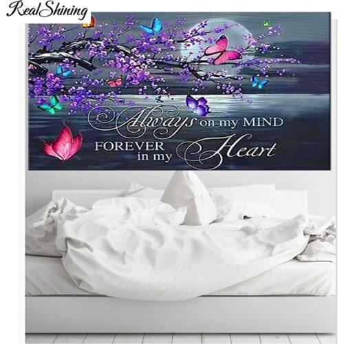 New Year Gift Diamond Painting Butterfly Plum Blossom Full Square Embroidery Love Moon Text Diamond Mosaic Cross Stitch F642