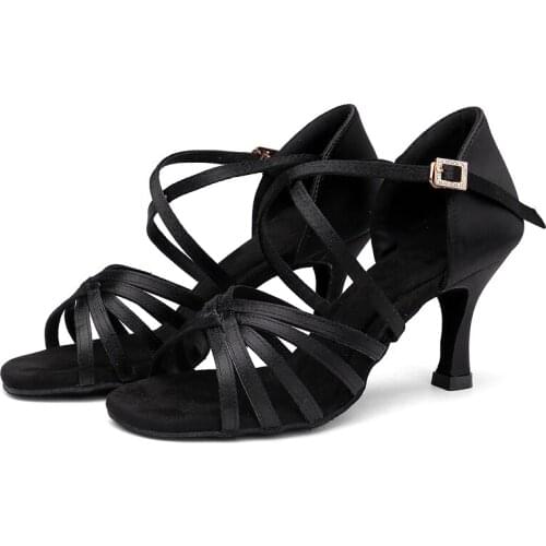 BDS211 Hot Selling Heel 7.5/5.5cm Silk Satin Latin Dance Shoes Zapatos De Baile Latino Mujer Latin Ballroom Dancing Shoes Women