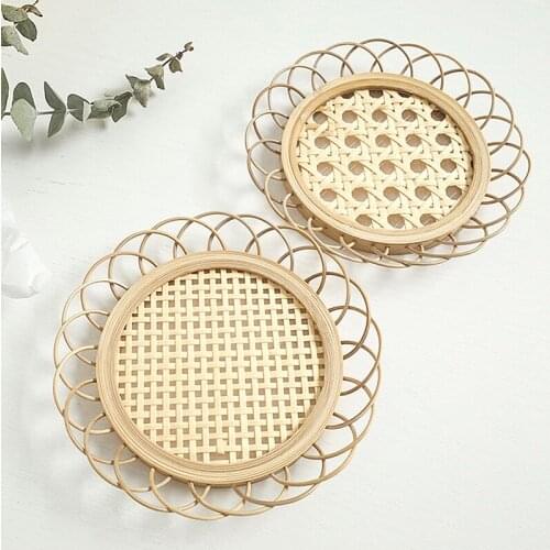 Drink Cup Coasters Japanese Style Bamboo Woven Saucer Mat Non-slip Pot Holder Rattan Woven Cup Mat Dining Table Placemat