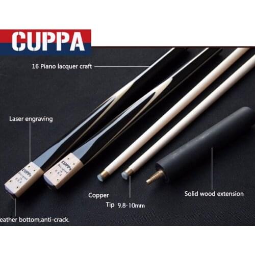 Handmade Cuppa 3/4 Snooker Cues Sticks 9.8mm Tips With Extension Ebony Wood Handle China Anti Cracking Lacquer Craft