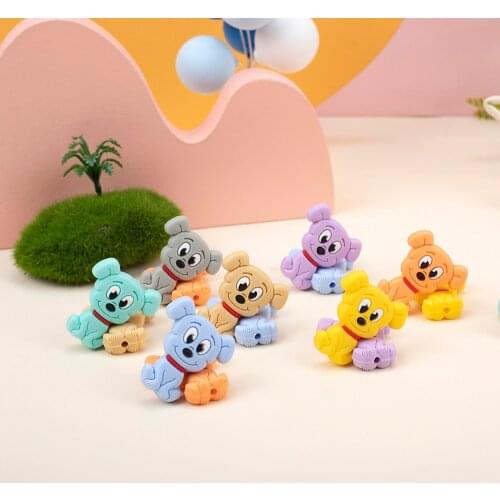 Sunrony 50pcs Cartoon Dog Silicone Beads Baby Teether DIY Toy Necklace Pendant Rodent Pacifier Chain Childrens Products
