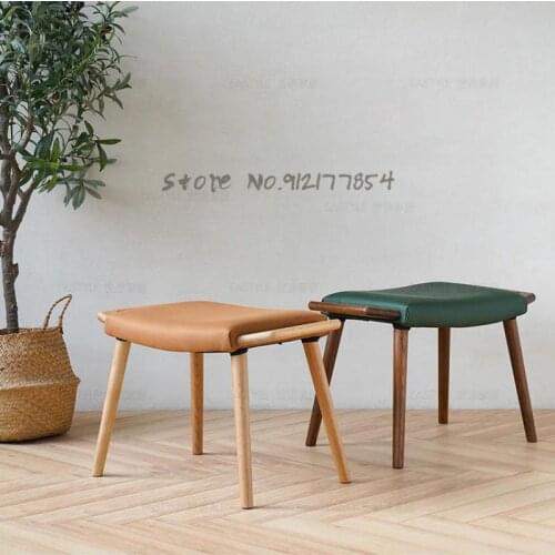 Solid Wood Middle Ancient Small Stool Household Sofa Foot Stool Creative Japanese-style Footrest Stool Makeup Leather Stool