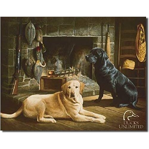 Ducks Unlimited Waiting at Cross Creek Dogs Hunt Cabin Wall Decor Metal Tin Sign 16x12in