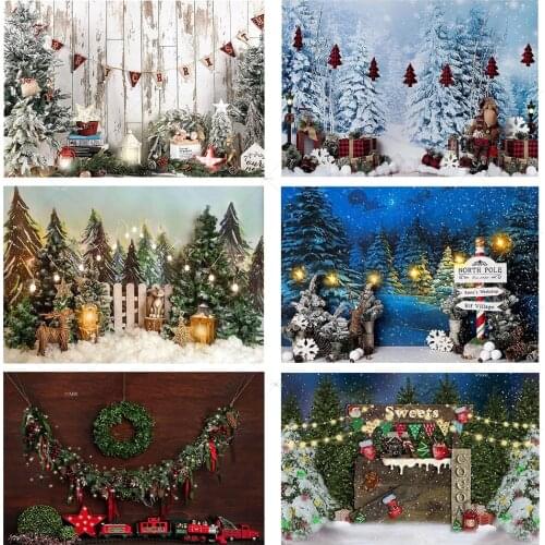 Winter Snow Christmas Backdrops for Photography Forest Pine Tree Snowflake Decoration Baby Portrait Photo Background Studio Prop