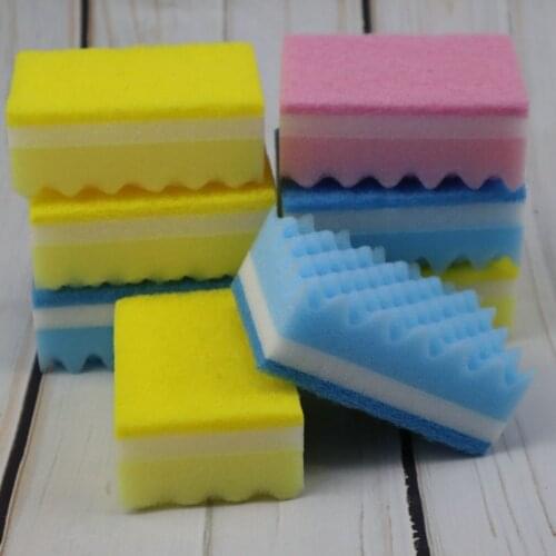 1pcs/10pcs Wave-shaped Color Sponge Wipe Kitchen Cleaning Supplies Household Dishwashing Sponge Block Scouring Pad Wholesale