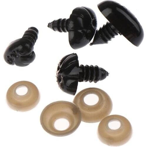10pcs/bag Black Oval Ellipse Oblong Doll Safety Nose Eyes for Bear Stuffed Toys Snap Animal with Plug Washers DIY Craft