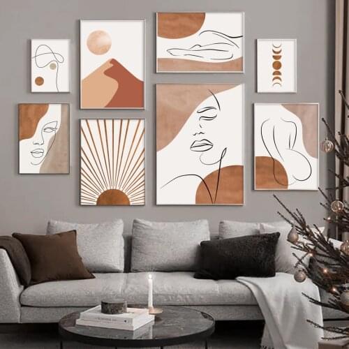 Abstract Girl Body Mountain Sunshine Line Wall Art Canvas Painting Nordic Posters And Prints Wall Pictures For Living Room Decor