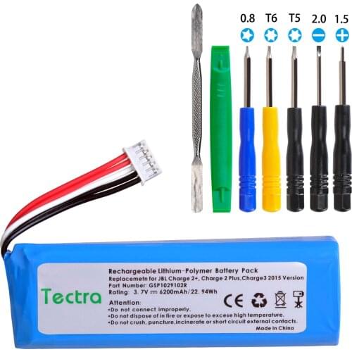 Tectra 3.7v 6200mAh Rechargeable Battery for JBL Charge 2+,Charge 2 plus, Charge 3 2015 Version GSP1029102R Battery+free tools