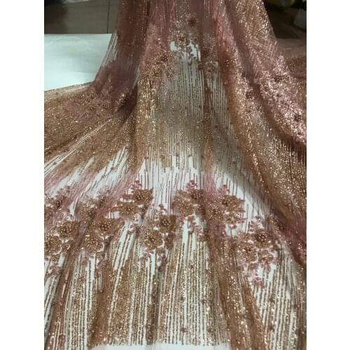 5 yards glued glitter lace fabric on sale embroidery mesh material for evening dress SYJ-8118 with beads