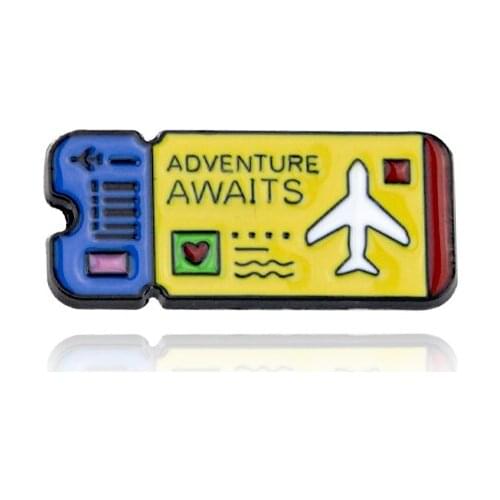 Air ticket pin adventure waiting for brooch custom travel enamel pin badge explorer ticket lapel pin outdoor jewelry gift