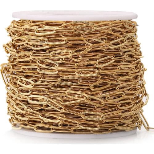 1 Meter 5mm Width Gold Stainless Steel Paperclip Chains Oval Cable Emboss Chain for DIY Necklace Bracelet Making Metal Stamping