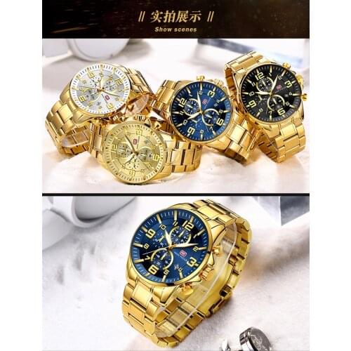 MINI FOCUS Gold Watches Men Luxury Brand Automatic Multi-function Movement Luminous Waterproof Large Watch 0278G