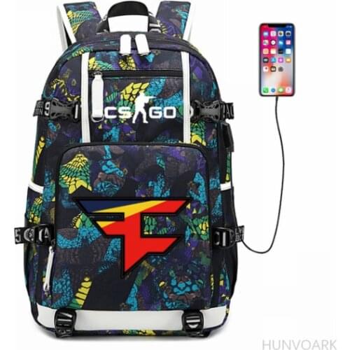 CS GO FNATIC Virtus Backpack USB Port Rucksack Bag Snake Pattern Teenager Student School Bags travel Shoulder Laptop Bag