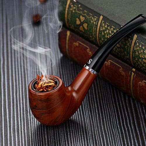 Wood Smoke Pipe Bend Handle Circulating Cigarette Holder Filter Pipe Portable Tobacco Pipe Herb Grinder Smoking Accessories Gift
